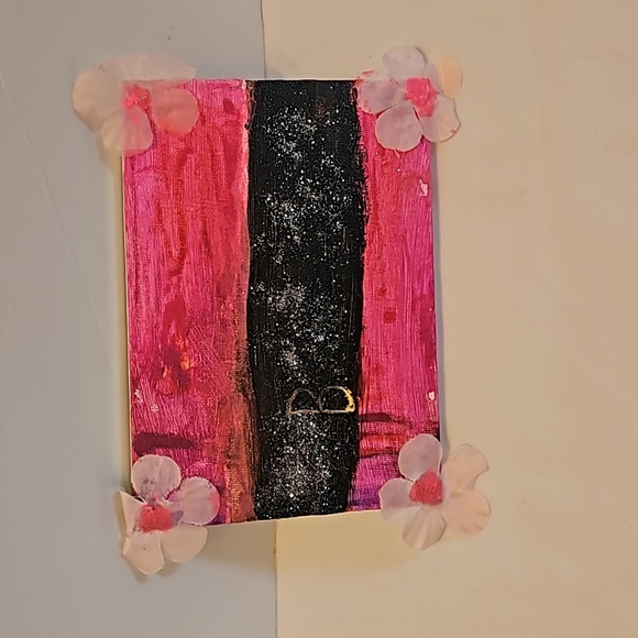 HAND CRAFTED 5 x 7 Barbie Core Abstract Painting Art Room Decor Unique Upcycled - Picture 15 of 17